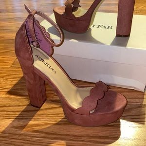 NWT pink velvet platform heels